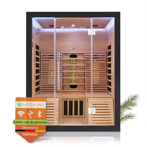 Artsauna Infrarotkabine Helsinki 150 Dual Technologie, LED - Infrarotsauna 150x150 cm - 1 Bank, 2 Liegen für 3 Personen - Wärmekabine Schwarz Black